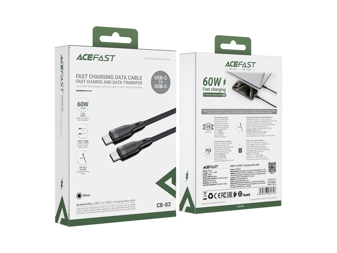 ACEFAST C8-03 USB-C to USB-C 60W Charging Data Cable, 1.2m ACEFAST C8-03 USB-C to USB-C 60W Charging Data Cable, 1.2m